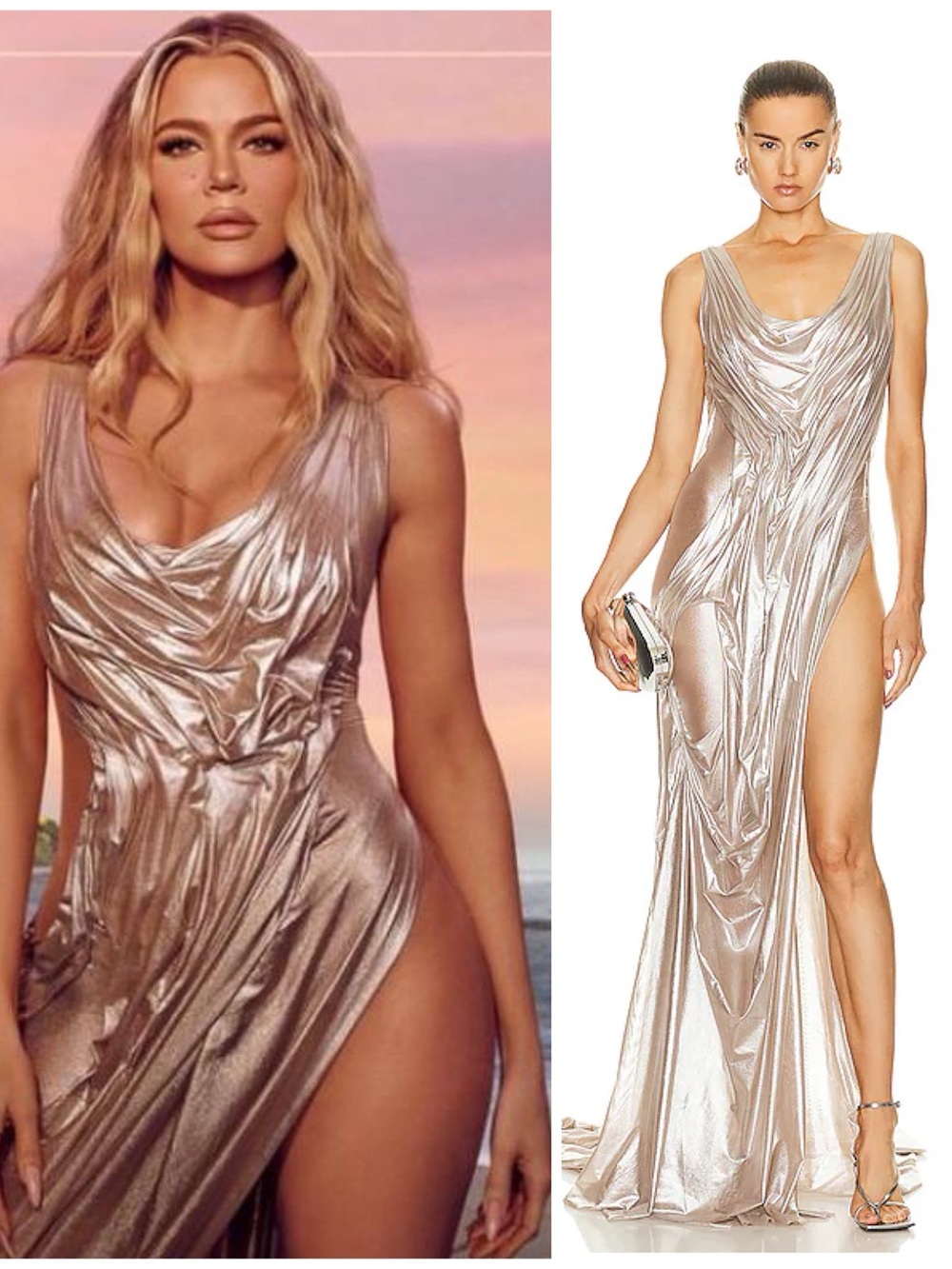 NWT Di Petsa Two Strap Wetlook Maxi Long Dress Blush Metallic Women’s Medium